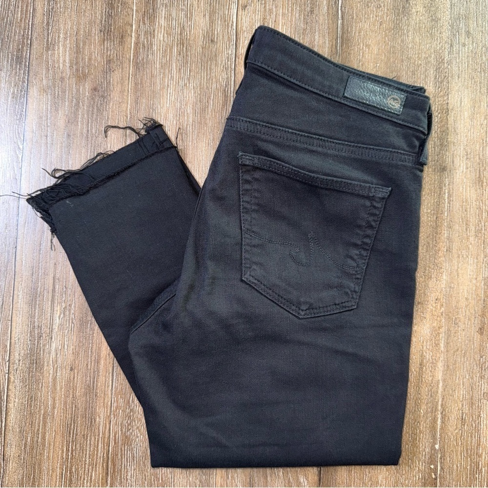 AG The Stevie Ankle Slim Straight Jeans Raw hem Black Step Crop Mid Rise - Picture 2 of 11
